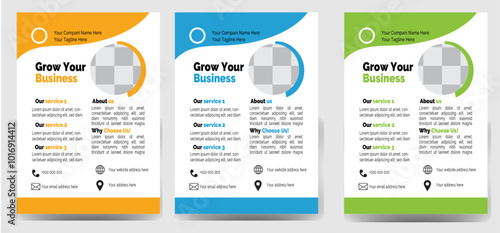Corporate business flyer template design set with blue geometric shapes , magenta, red and yellow color. marketing, business proposal, promotion, advertise, publication , Modern flyer design vector te