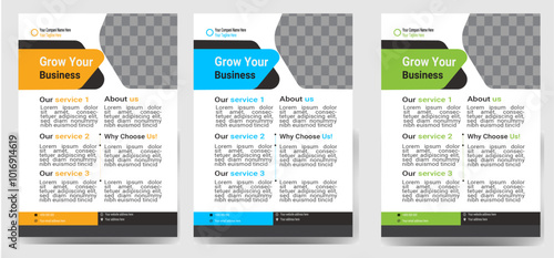 Corporate business flyer template design set with blue geometric shapes , magenta, red and yellow color. marketing, business proposal, promotion, advertise, publication , Modern flyer design vector 