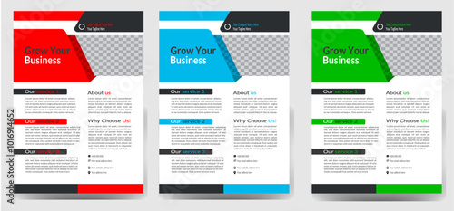 Corporate business flyer template design set with blue geometric shapes , magenta, red and yellow color. marketing, business proposal, promotion, advertise, publication , Modern flyer design vector 