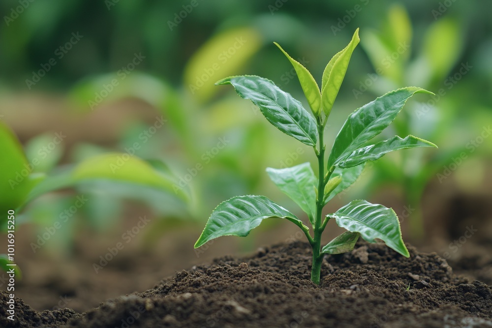 Green Tea Plant Sprout in Coffee Plantation Field. AI generated illustration Green Tea Plant Sprout in Coffee Plantation Field. AI generated illustration