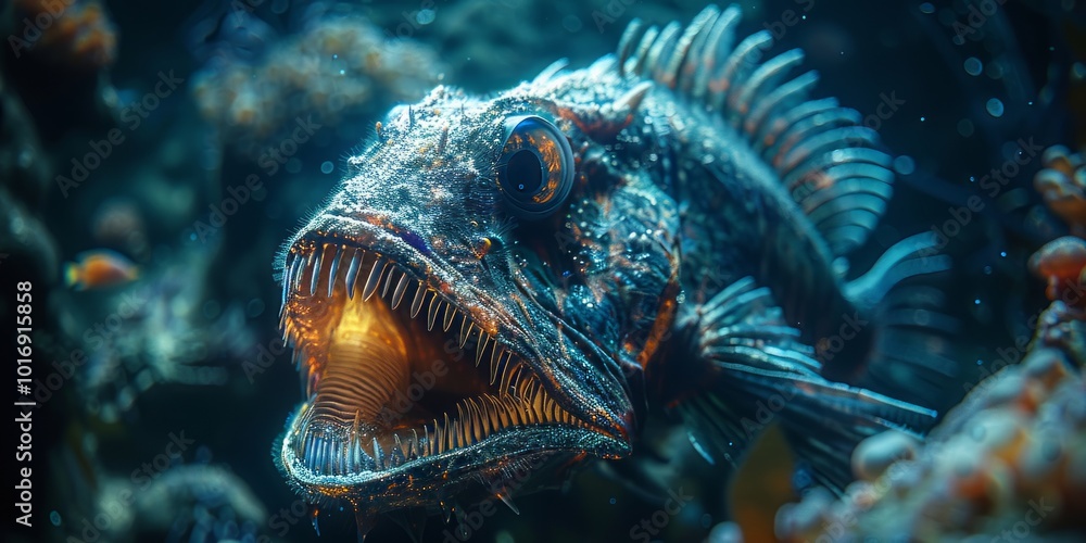 Angry anglerfish in the ocean Angry anglerfish in the ocean