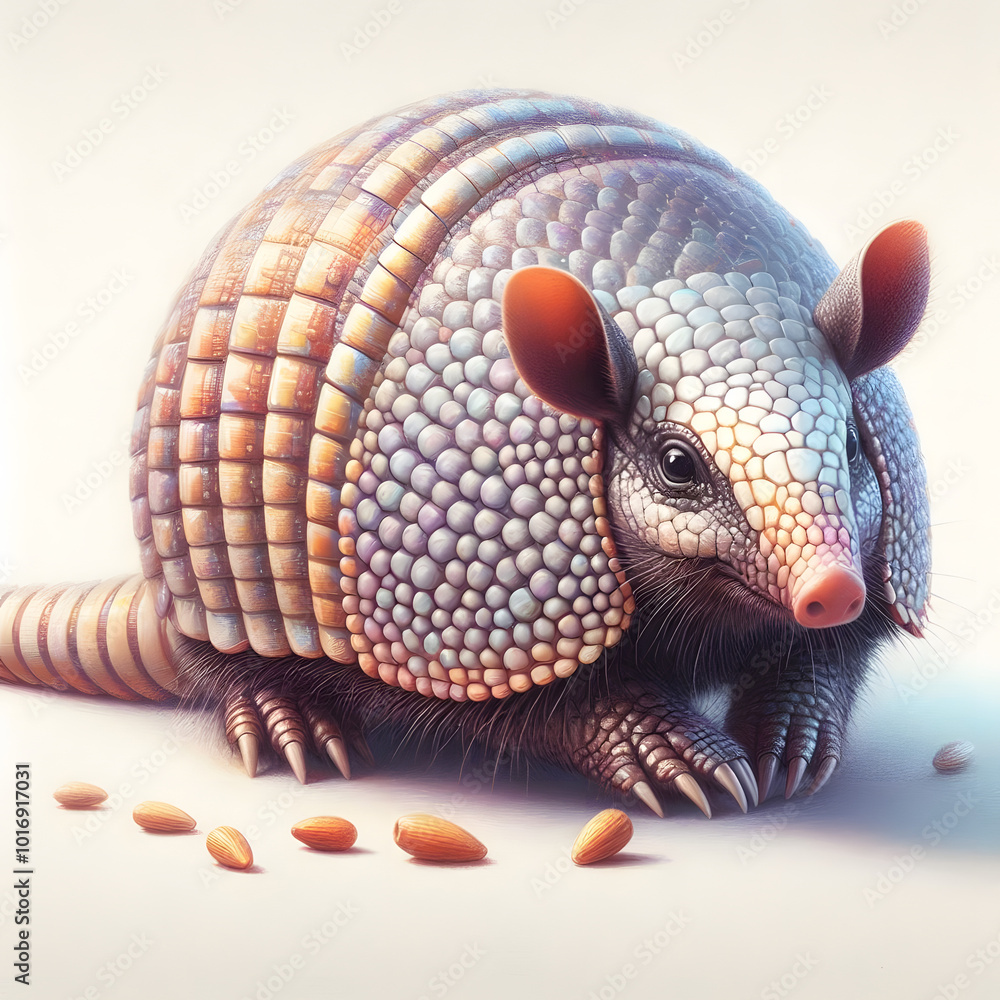 Obraz premium 흰 배경, 아르마딜로, 파스텔화 (white background, armadillo, pastel painting)