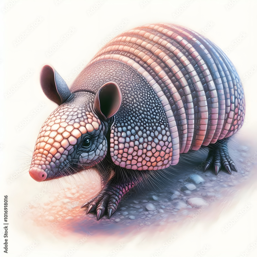 Obraz premium 흰 배경, 아르마딜로, 파스텔화 (white background, armadillo, pastel painting)