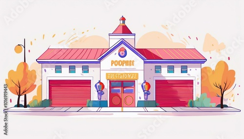 Obraz na płótnie A colorful cartoon building with a sign. w salonie