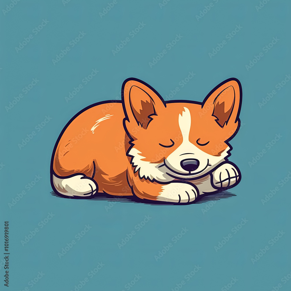 Cute cartoon dog is sleeping on a blue background Cute cartoon dog is sleeping on a blue background