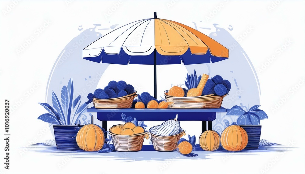 Fresh produce stand with pumpkins