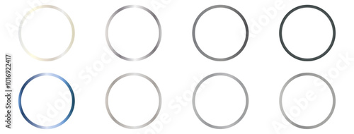 Set of shiny silver circular frames isolated on a white background. Vector design with glossy metallic round borders.