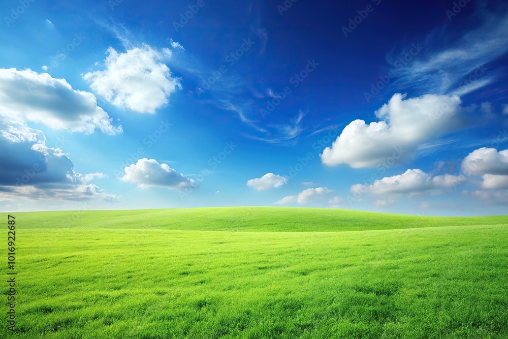 Minimalist green grass and blue sky landscape background Minimalist green grass and blue sky landscape background