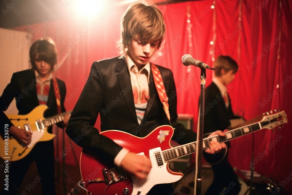 Obraz premium A teenage band microphone musician concert.
