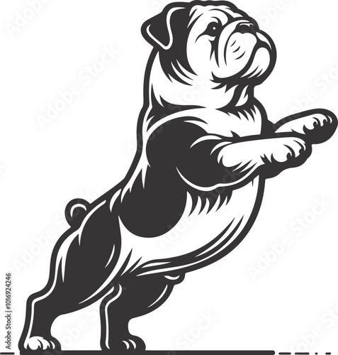 Standing on hind legs bulldog silhouette vector design.