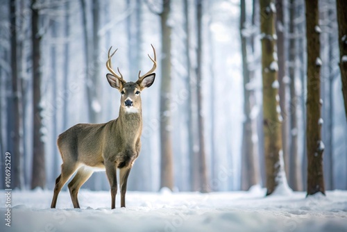 Wallpaper Mural Minimalist illustration of deer in snowy forest with mountains Torontodigital.ca