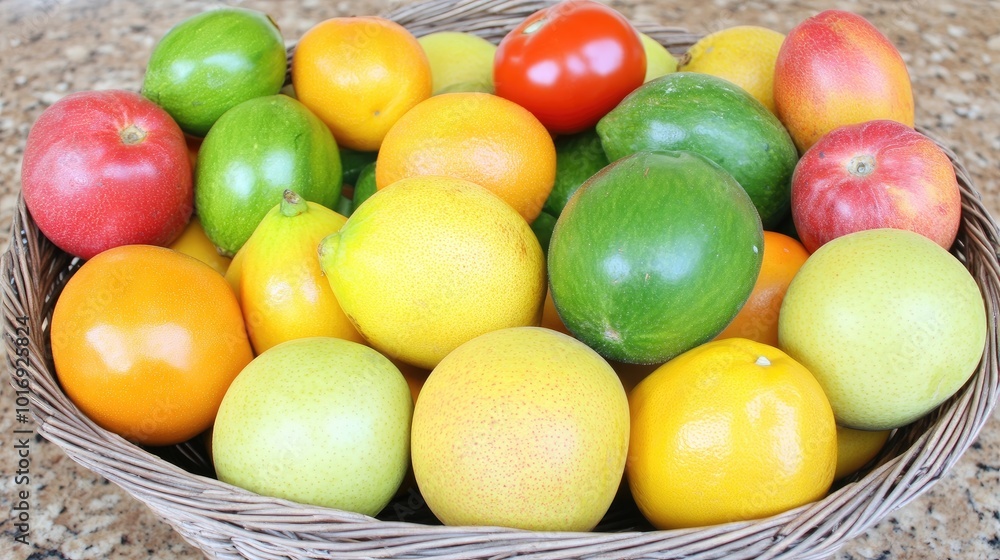 Colorful Variety of Fresh Fruits in a Basket Colorful Variety of Fresh Fruits in a Basket