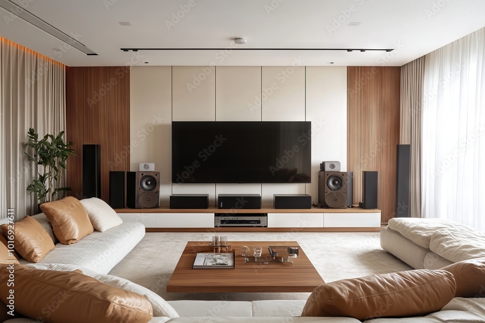 Stylish Modern Living Room with High-End Features. AI generated illustration Stylish Modern Living Room with High-End Features. AI generated illustration
