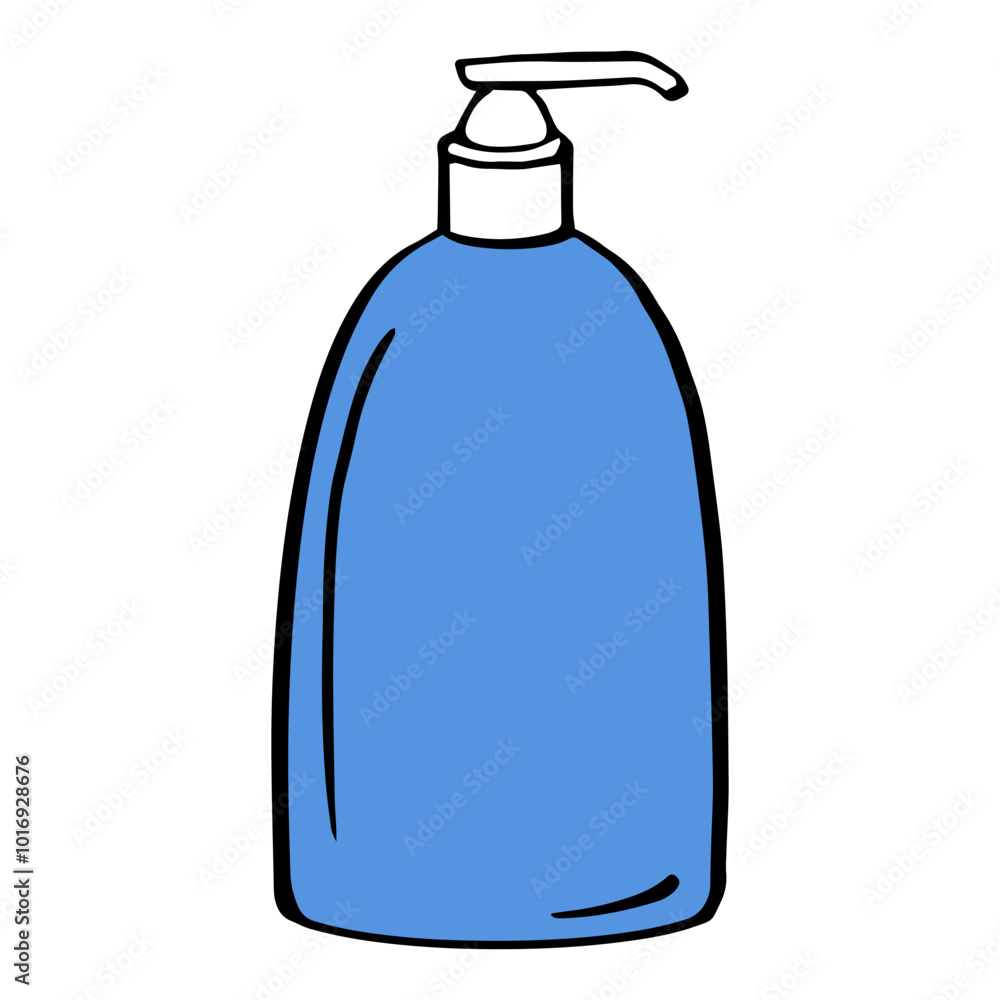 blue pump bottle with a pump dispenser on top, typically used for liquids like soap or lotion. illustration in flat style with outlines for cosmetics, beauty, , healthy body and care packaging design blue pump bottle with a pump dispenser on top, typically used for liquids like soap or lotion. illustration in flat style with outlines for cosmetics, beauty, , healthy body and care packaging design