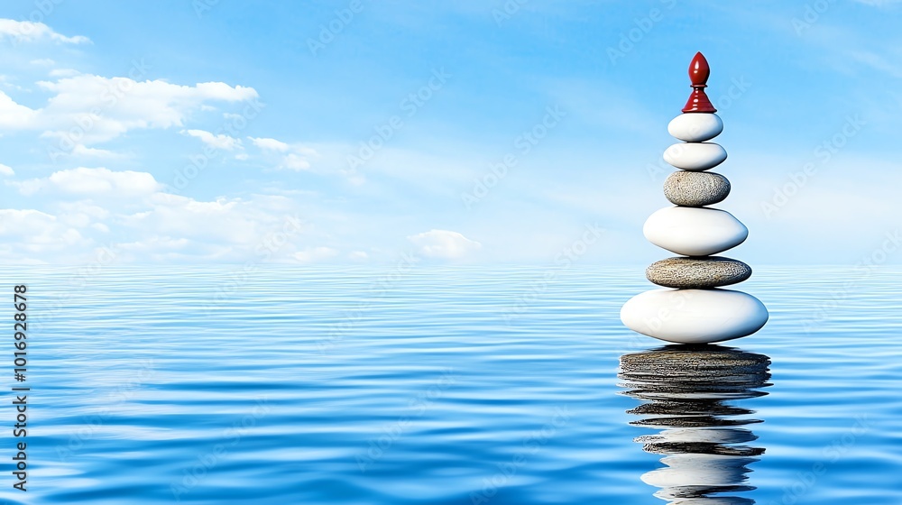 Obraz premium Tranquil Zen space, peace and harmony blending with mindfulness, 3D illustration