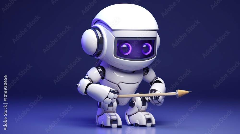 White Robot Holding a Giant Pencil White Robot Holding a Giant Pencil