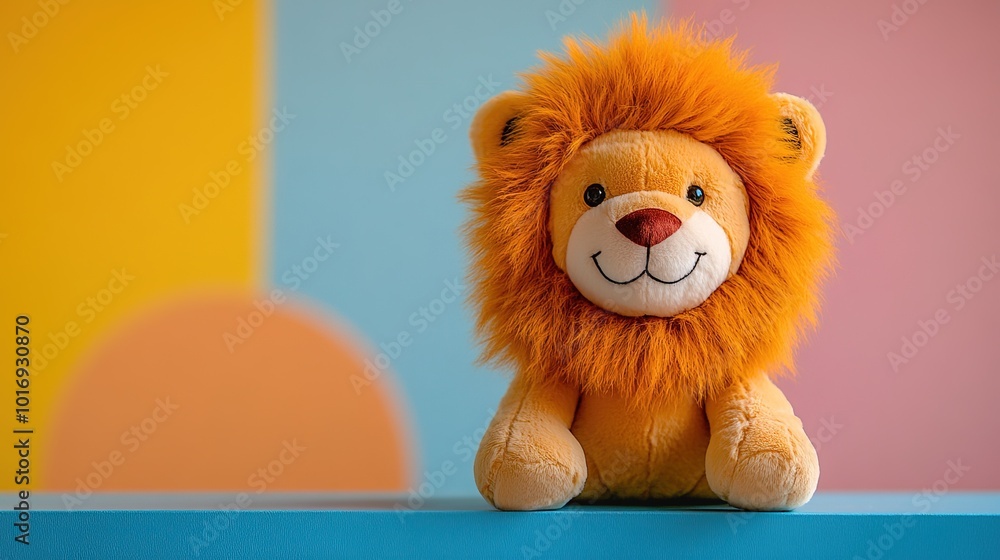 Cute soft toy lion on a colorful background Cute soft toy lion on a colorful background