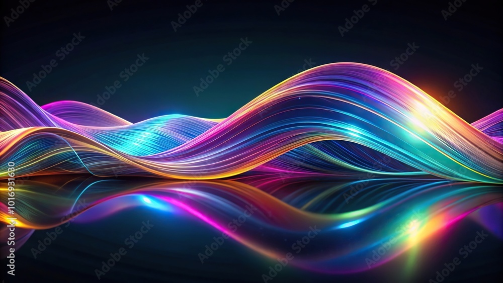 Abstract holographic waves on dark background, modern texture, minimalist design Abstract holographic waves on dark background, modern texture, minimalist design