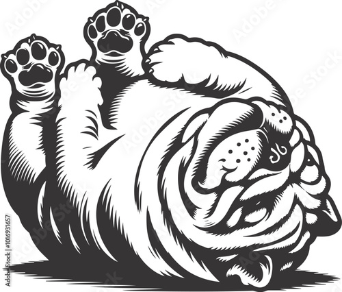 Bulldog rolling over silhouette vector design.
