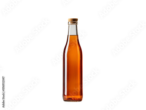 Bottle of amber drink, white isolate background photo