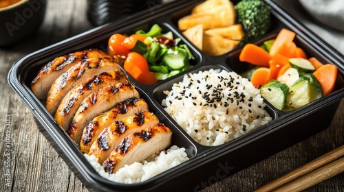 Delicious Grilled Chicken Bento Box with Vegetables photo