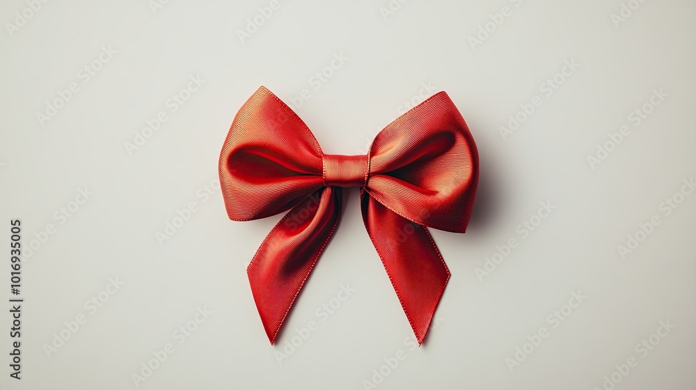 Red satin ribbon with a bow on a white background, top view. Red satin ribbon with a bow on a white background, top view.