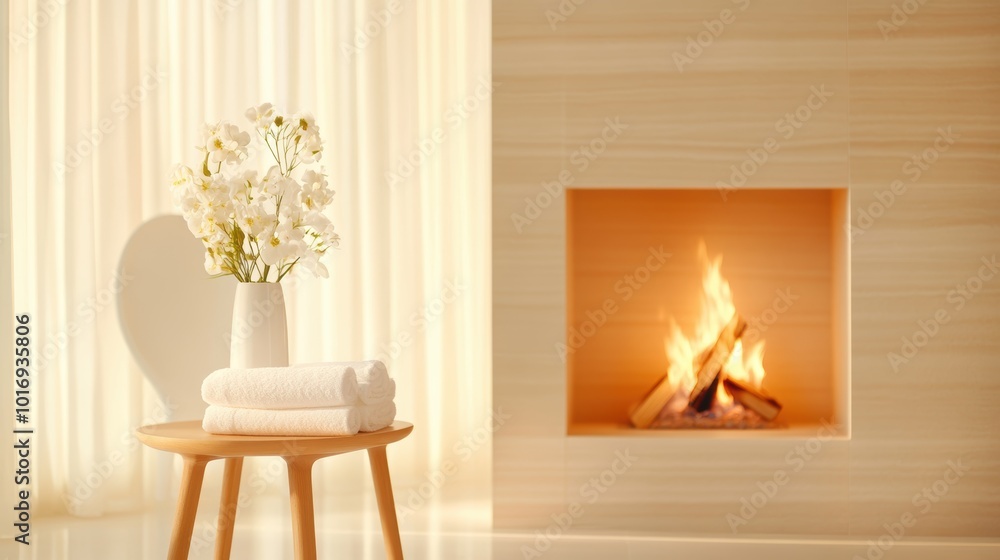 A fireplace with crackling flames casting a warm and inviting glow on the surrounding room. A fireplace with crackling flames casting a warm and inviting glow on the surrounding room.