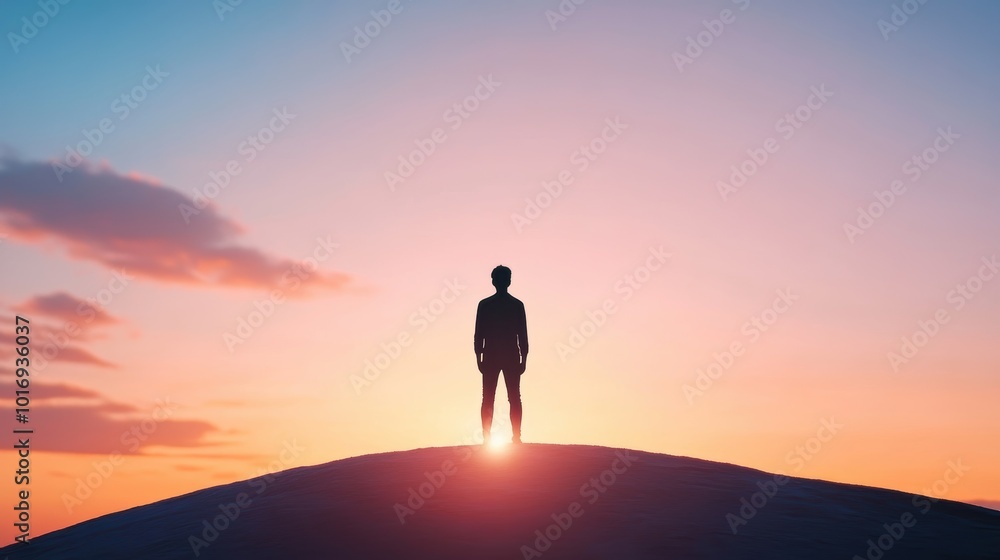 A silhouette of a lone figure standing against a stunning sunset, representing peace and reflection. A silhouette of a lone figure standing against a stunning sunset, representing peace and reflection.