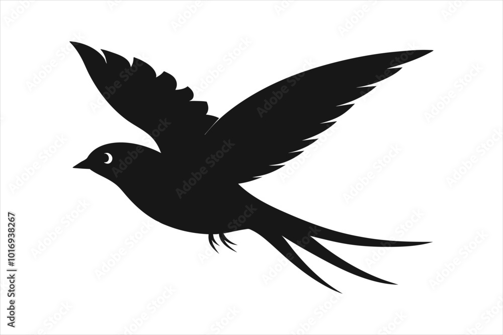 Obraz premium Flying waxbill bird silhouette black vector artwork illustration.