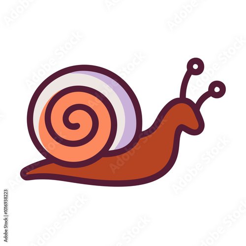 Cartoon snail with spiral shell in flat style