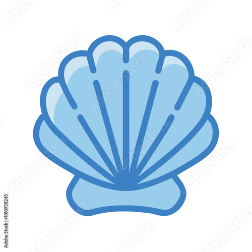  Blue seashell icon in flat minimalist style