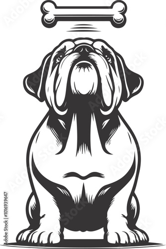 bulldog with Balancing a treat on the nose silhouette vector design.
