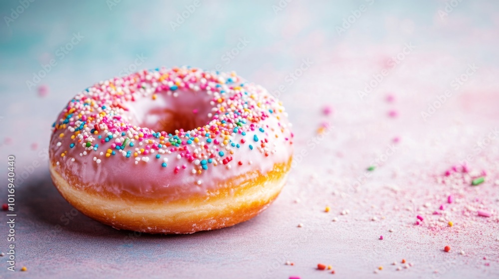 Colorful Sprinkled Donut on Light Background Colorful Sprinkled Donut on Light Background