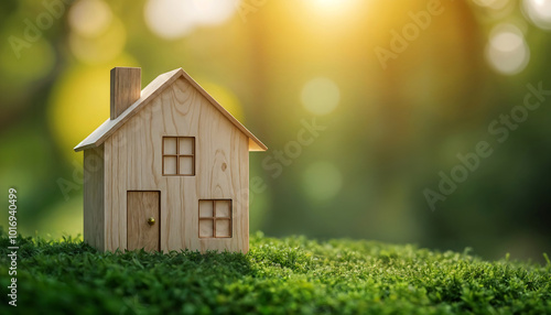 Maison en bois dans la nature, transition écologique et énergétique photo