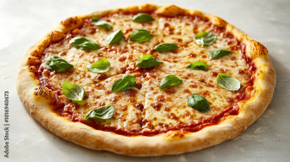 Freshly Baked Margherita Pizza with Basil Leaves Freshly Baked Margherita Pizza with Basil Leaves