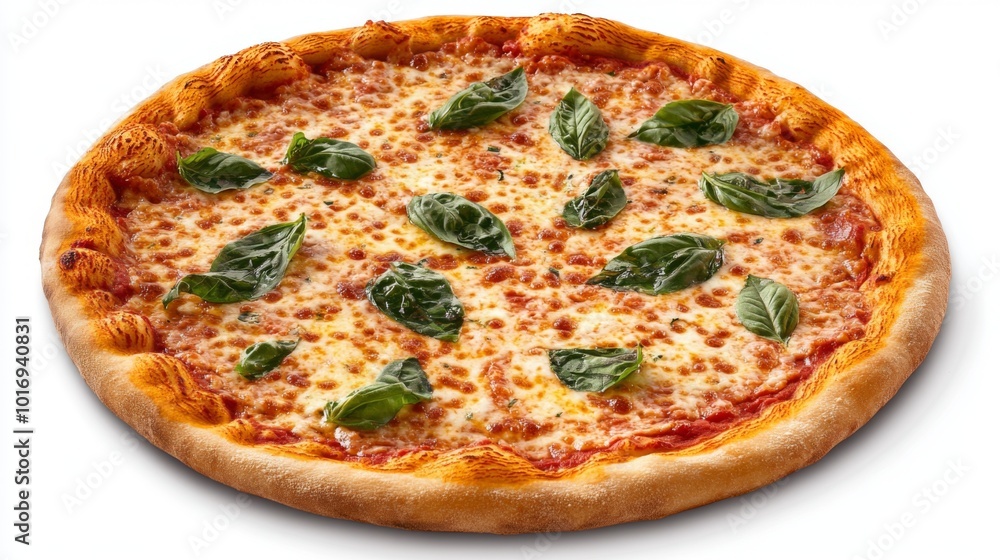 Freshly Baked Margherita Pizza with Basil Leaves Freshly Baked Margherita Pizza with Basil Leaves