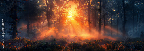 Foggy Forest at Sunrise