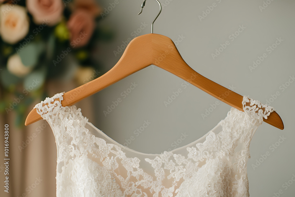Wedding Dress Hanger Atop an Elegant White Gown | Bridal Attire Display for a Sophisticated and Timeless Wedding Wedding Dress Hanger Atop an Elegant White Gown | Bridal Attire Display for a Sophisticated and Timeless Wedding