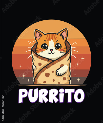 Funny Purrito T-Shirt Cat in Burrito Illustration Design