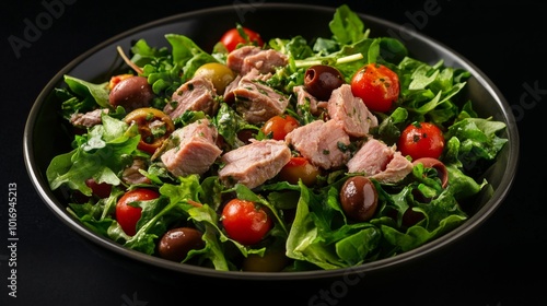 Wallpaper Mural Fresh Green Salad with Tuna and Cherry Tomatoes Torontodigital.ca