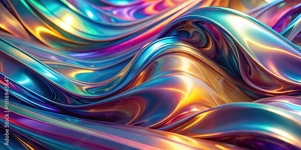 Fototapeta premium abstract iridescent wallpaper, rainbow colors, shiny metallic gloss, wide-angle shot