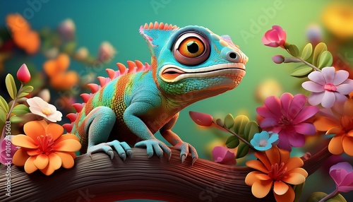 Cute Cartoon Colorful Chame...