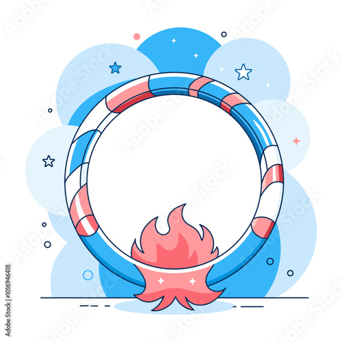 A flat style illustration of circus fire ring 
