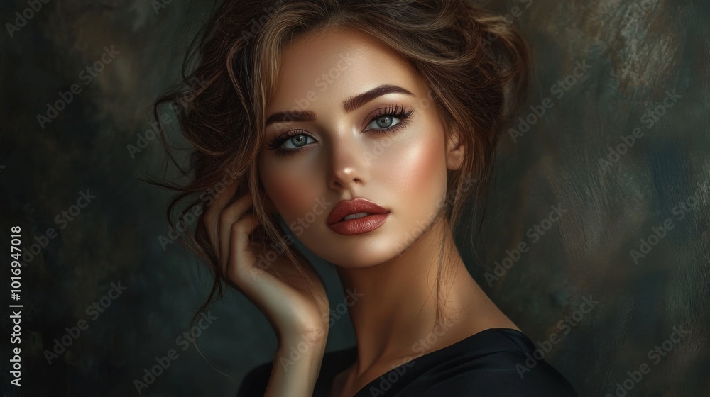 Naklejka premium Elegant Portrait of a Young Woman with Graceful Expression