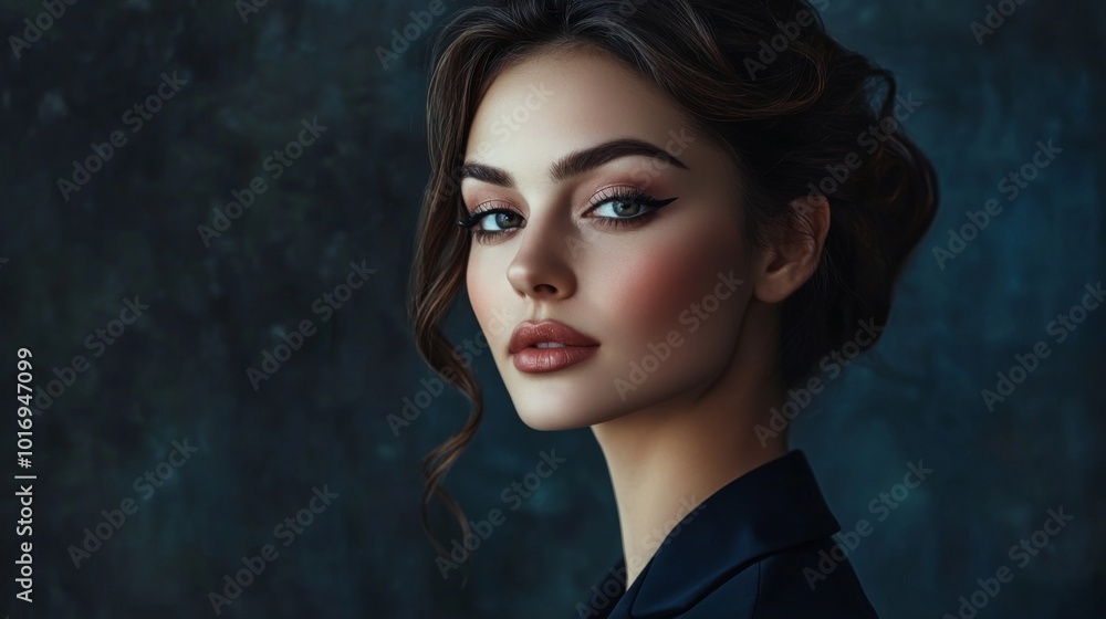 Naklejka premium Elegant Portrait of a Young Woman with Soft Makeup