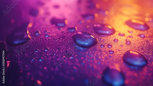 Water Drops on Abstract Purple Background
