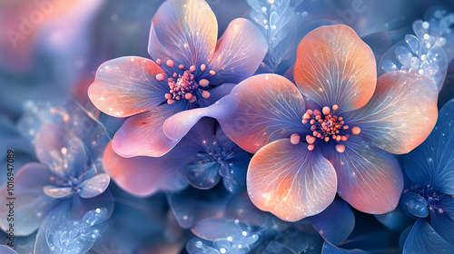 Floral Illustration with Delicate Petals and Blue Background