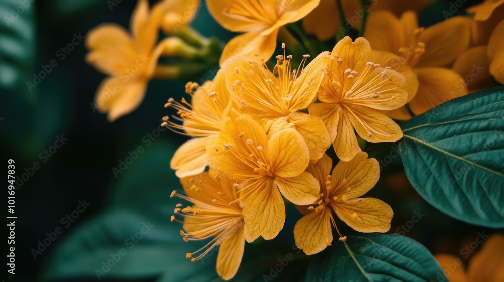 Bright Yellow Flowers with Green Leaves Bright Yellow Flowers with Green Leaves