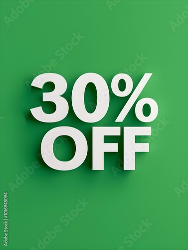 White '30% OFF' Promotional Sign on a Green Background