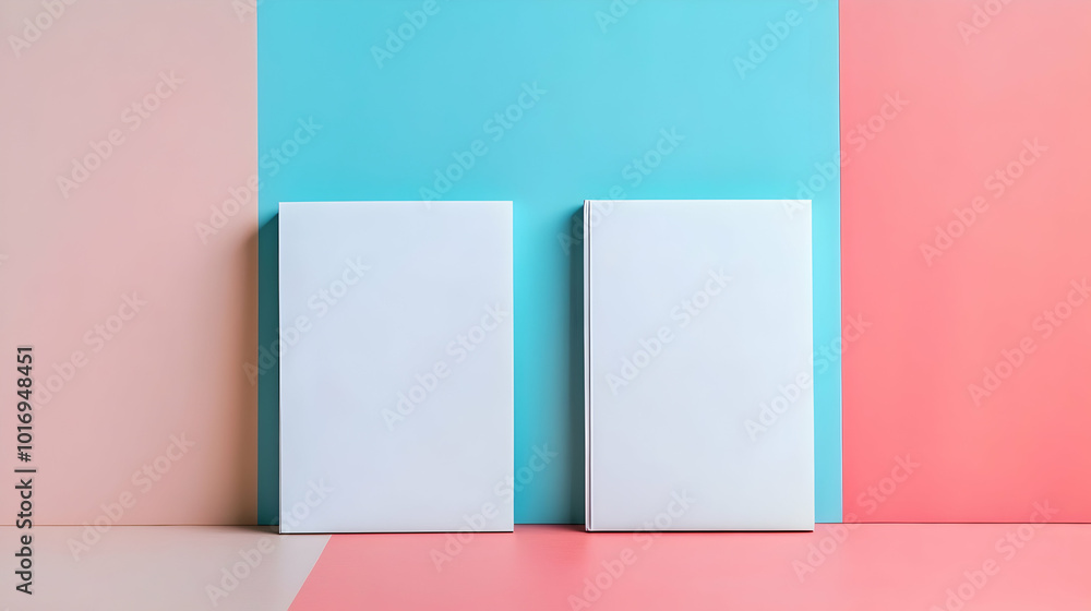 Two blank books arranged neatly in a minimalist setting Two blank books arranged neatly in a minimalist setting